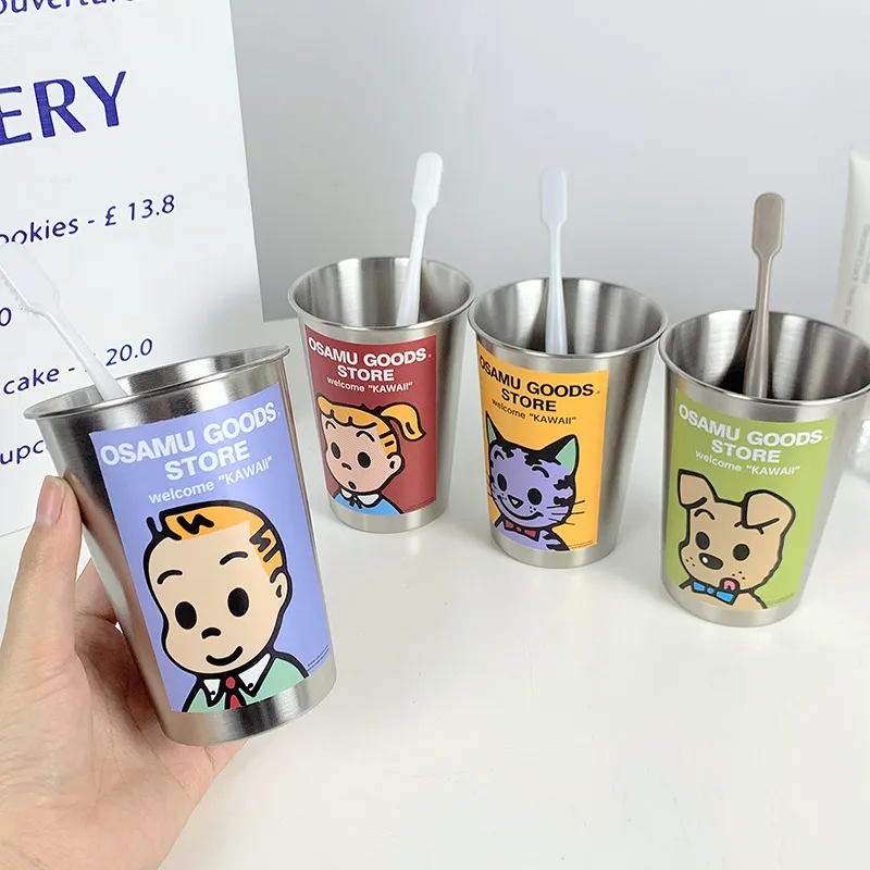 Cute Couple Stainless Steel Toothbrush Cup – Minimalist Bathroom Tumbler Set, Portable Travel Brushing Cup with Handle for Home & Dorm